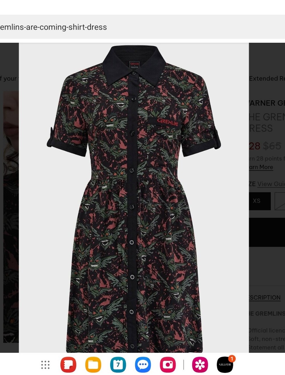 Killstar Black and Red Gremlins Asymmetrical Shirt Dress - Picture 5 of 8